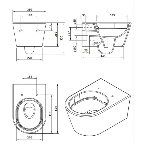 Λεκάνη κρεμαστή Urb.y 52 cm Rimflush Γυαλιστερή 140944004